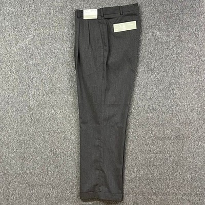 Louis Raphael Dress Pants Mens 40x30 Charcoal Pleated Tailored Gabardine Cuffed