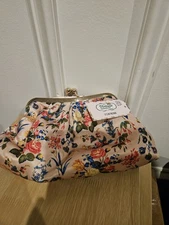 The Vintage Cosmetic Company Cosmetic Clutch Bag Pink Floral Satin