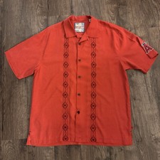 Tommy Bahama Baseball Silk Shirt Los Angeles Angels MLB Hawaiian Red Mens L