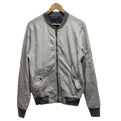 Burberry Brit Mens Sz M Gray/Blue Full Zip Leather Trim Reversible Bomber Jacket