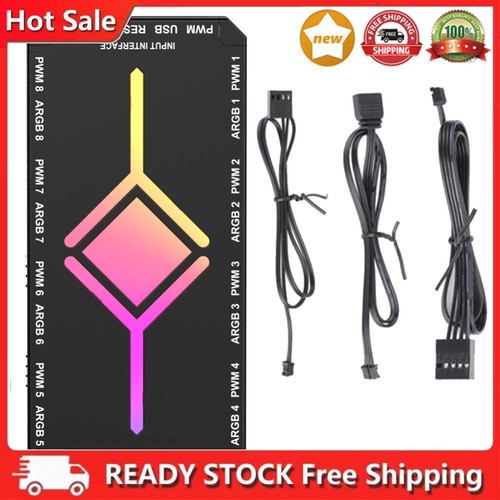 5V 3PIN ARGB 4PIN PWM Hub PWM Fan Hub SATA Powered ARGB Fan Controller (Black)
