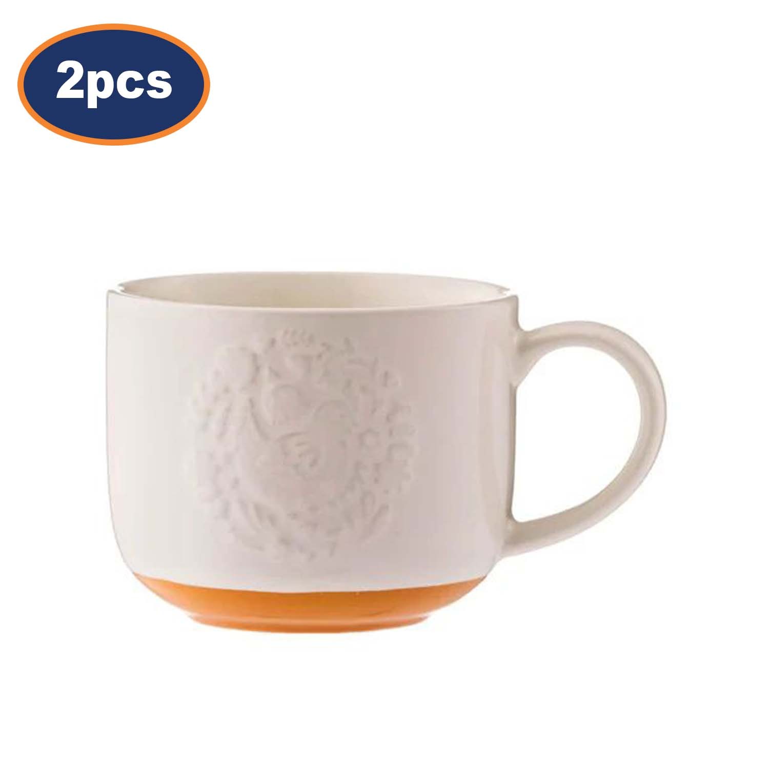 Coffee Mug 350ml Farm Hen Orange Stoneware Drinking Cup Tea Choco Hot Drinks 2pc