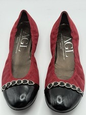 AGL Red/Black Leather/Suede Ballet Slipper Flats Made In Italy EU 39 - US 8.5