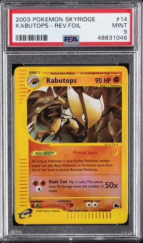 2003 POKEMON SKYRIDGE #14 KABUTOPS-REVERSE FOIL PSA 9