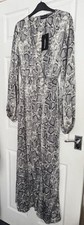 PRETTYLITTLETHING Grey Silky Snakeskin Longline Dress Size 10