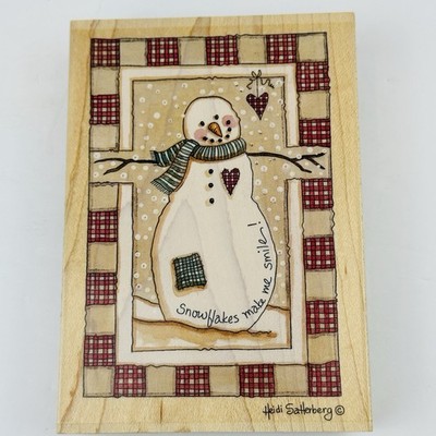 Heidi Sattlerberg Snowman Rubber Stamp Snowflakes Make Me Smile Wood #80296
