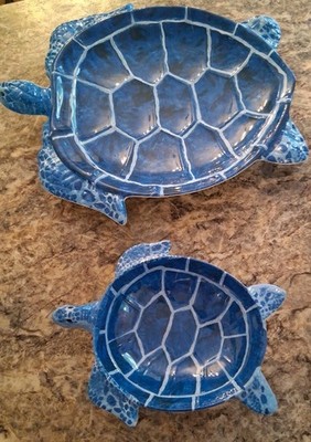 2 Nautica Home Large Coastal Sea Turtle Melamine Serving Dish/Bowls