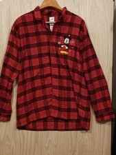Disney Mickey Mouse Red Plaid Pajama Top Sz L Embroidered Unisex.