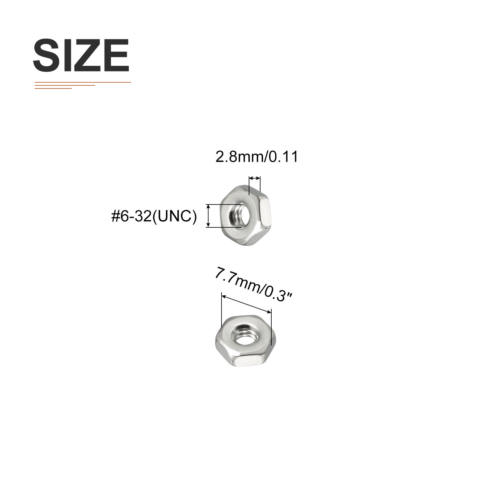 100 Pack #6-32(UNC) Hex Nuts 304 Stainless Steel Hexagonal Nuts - Silver Tone