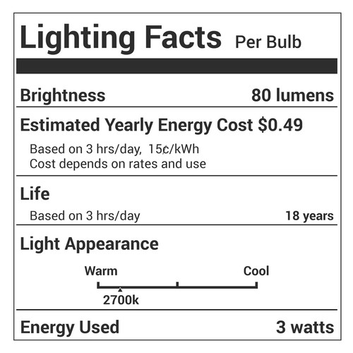 3W C7 LED Light Bulbs, E12 Candelabra Base 120V 15W Equivalent, 2700K Warm Wh... - Picture 7 of 7