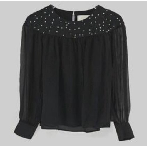 3.1 PHILLIP LIM black sheer long sleeve rhinestone embellished 100% silk top 4
