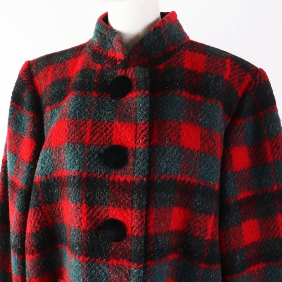 Cappotto Vintage Yves Saint Laurent Velour Accento A Scacchi Rosso Verde Come Nuovo Taglia M