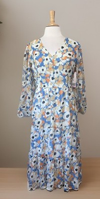 Joie Dress Womens Small Hi-Low Blue Floral Field Tiered Maxi Boho Prairie Girly
