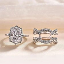 4Ct Radiant Cut Lab Created Diamond 14K White Gold FN Wedding Bridal Ring Set