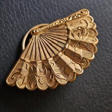 Broche éventail déplié bijou plaqué or vintage fantaisie ancien