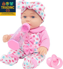 12" Baby Doll with Pink Dot Clothes Accessories Playset, 7 Set 12 Inch Baby Doll