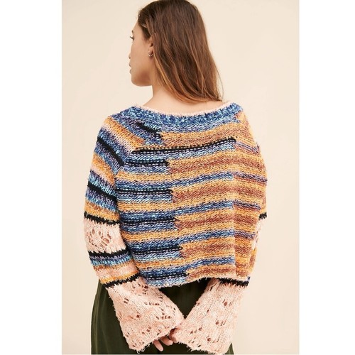 Free People Retro 70s Bohemian Bell Sleeve Oversized Crop Sweater Size Small - Picture 7 of 16