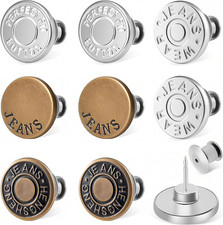 8 Sets Buttons Pins for Loose Jeans, No-Sew Adjustable and Reusable Metal Pants