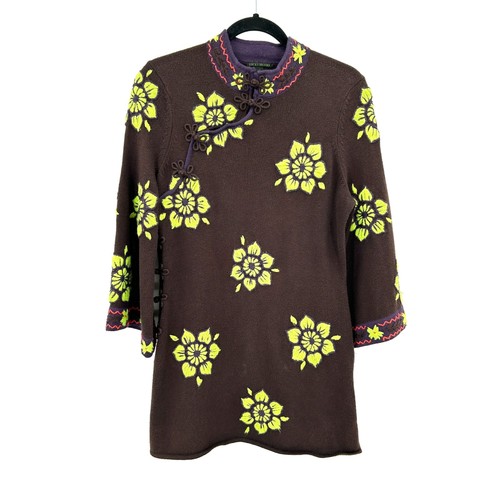 LUCKY BRAND Vintage Y2K braun grün Wolle ausgestellte Ärmel Etuikleid Minikleid Medium - Bild 2 von 8