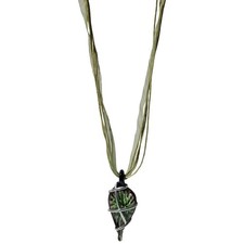 Handcrafted Green Glass Pendant Necklace Silver Wire Wrap Boho Nature Jewelry