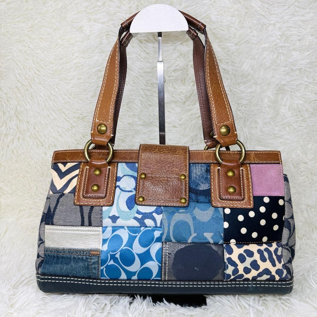 Coach Patchwork Denim Handbag Turnlock Storage Ba… - image 3