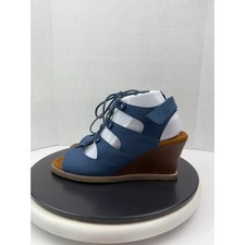BearPaw Slate Blue Rhonda Lace-Up Wedge Heel ...