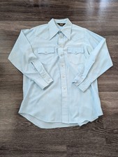 Vintage 1970s Men's Lee Large Western-Style Button-Up Blue Shirt Signs Of Wear