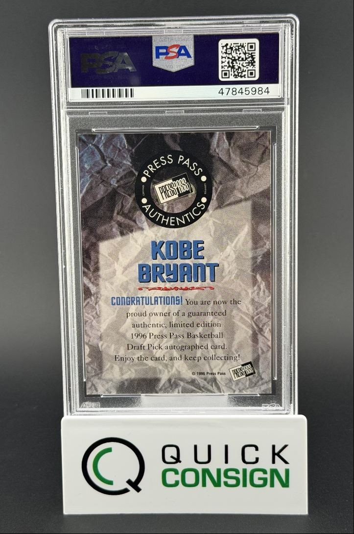 KOBE BRYANT 1996-97 PRESS PASS AUTOGRAPH ROOKIE LAKERS RC AUTO PSA