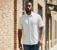 NWOT Mizzen Main Leeward Shirt Mens M White Geometric Performance Short Sleeve