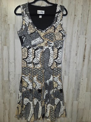 Joseph Ribkoff size 8 Stretch Lace Ruffle Dress Fit Flare Fringe Sleeveless