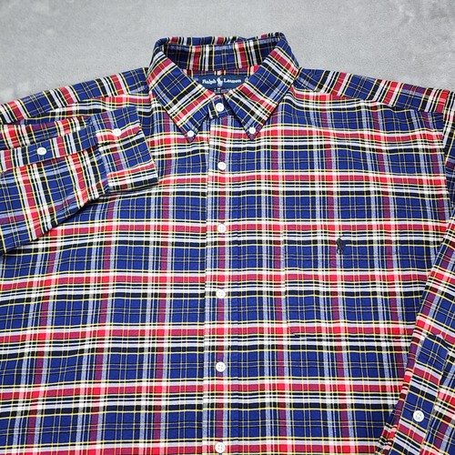 Ralph Lauren Shirt Mens XL Blue Red Yellow Plaid Big Shirt 100% Cotton Casual - Picture 2 of 11