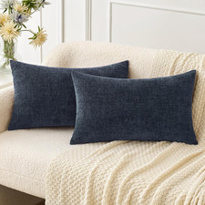 Pack of 2 Couch Throw Pillow Covers 12X20 Inch Soft Navy Blue Chenille Pillow Co