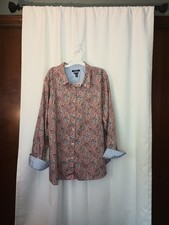 Chaps Womens No Iron Button Up Top 2X Paisley...