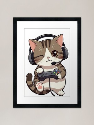 Katze spielt Videospiele Gerahmte Kunst Gerahmtes Wandbild Poster Leinwanddruck Bild