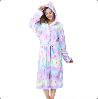 Local Stock Plush Oversize Winter Soft Warm Long Flannel Bathrobe With Hooded Wo