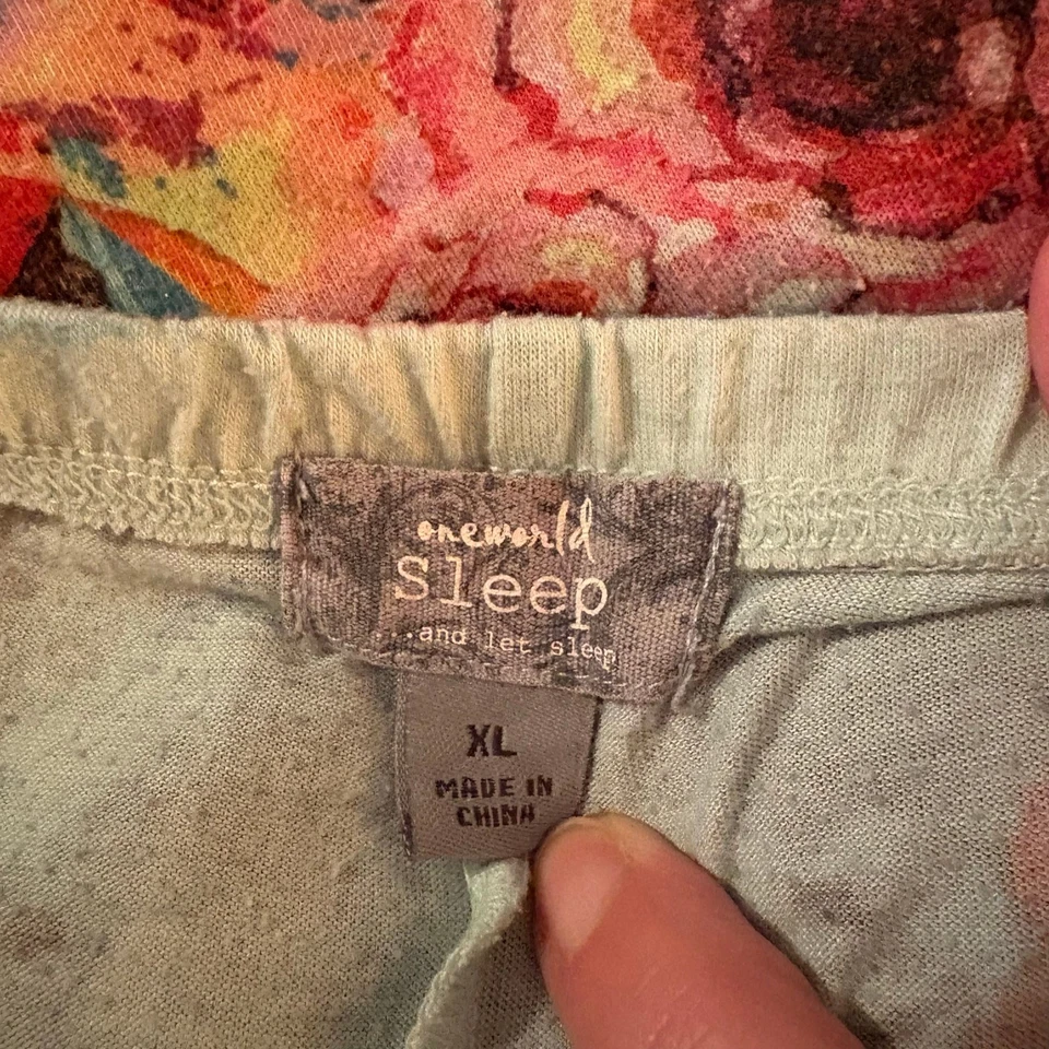 OneWorld Sleep Pajama Shorts XL Aqua Floral Print Lounge Elastic Waist - Imagem 3 de 4