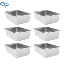 Commercial 6" Deep Hotel Pans, 6-Pack Stainless Steel Food Prep Buffet Trays