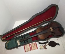 VTG Violin Full Size w/ Case, Bow  Extras - Very Old UNTESTED WOW Nice Project 