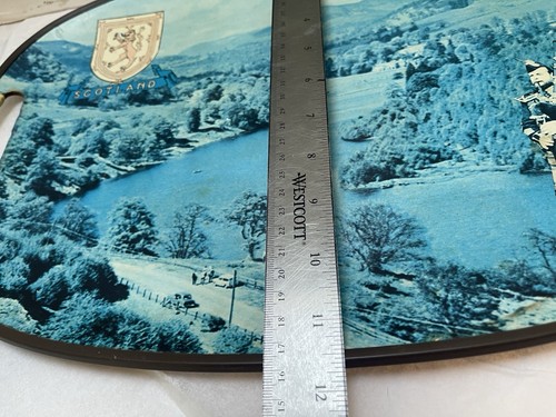 Scotland souvenir serving tray 1970s Blue Loch Mountains, Coat Of Arms, Bagpiper - Picture 2 of 10