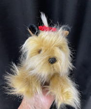 Russ Berrie Yorkie Plush Dog She Barks Genghis Yorkshire Terrier Red Bow 9"