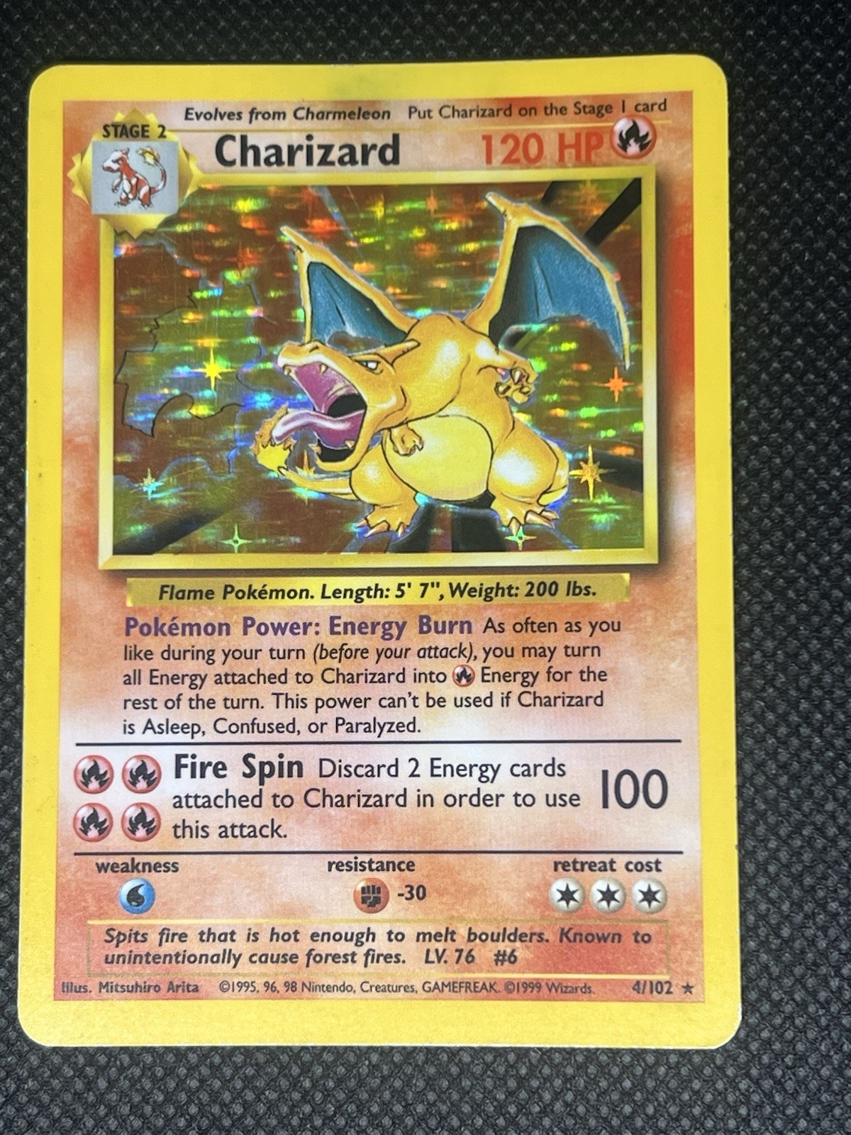 1999 Pokemon Game Base Set Charizard 4/102 Holo Foil MP Unlimited WOTC Rare