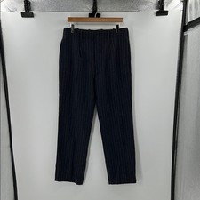 AYR Women's High Rise Chalk Stripes Wool Trousers - Navy - Medium - Sample