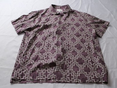 Marks & Spencer Men's Linen Blend Abstract Button Front Shirt AC2 Wine Size: XL 