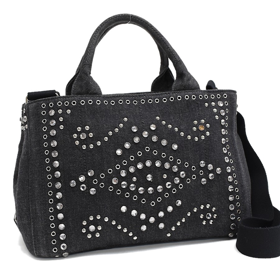 Prada Canapa Mini Tote Bag in Denim Black - Style Bn2439