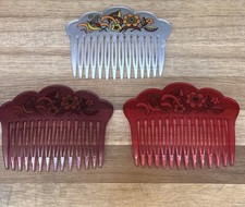 3 Vintage 1960s French Hair Pins Hair Combs Floral Art Deco Made in France 