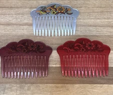 3 Vintage 1960s French Hair Pins Hair Combs Floral Art Deco *Made in France*