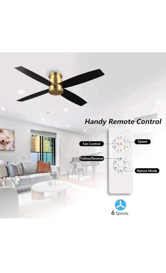 WINGBO 44 Inch Flush Mount DC Ceiling Fan without Lights,6-Speed, Remote Control - Image 4 of 4