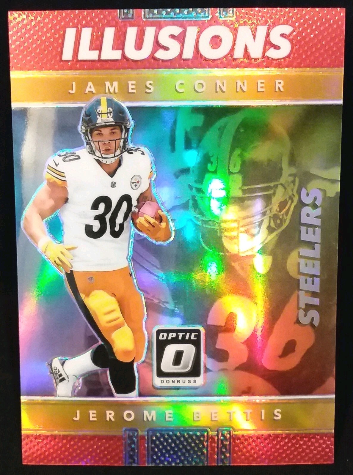 James Conner / Jerome Bettis (2017) Donruss Optic Illusions RED PRIZM (#SN /99)