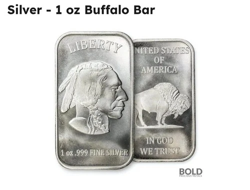 1 oz .999 Fine Silver Liberty Buffalo Design Bar - 1 Troy Ounce .999 Silver