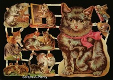 German Embossed Vintage Style Scrap Die Cut - Precious Cats / Kitten  EF7214